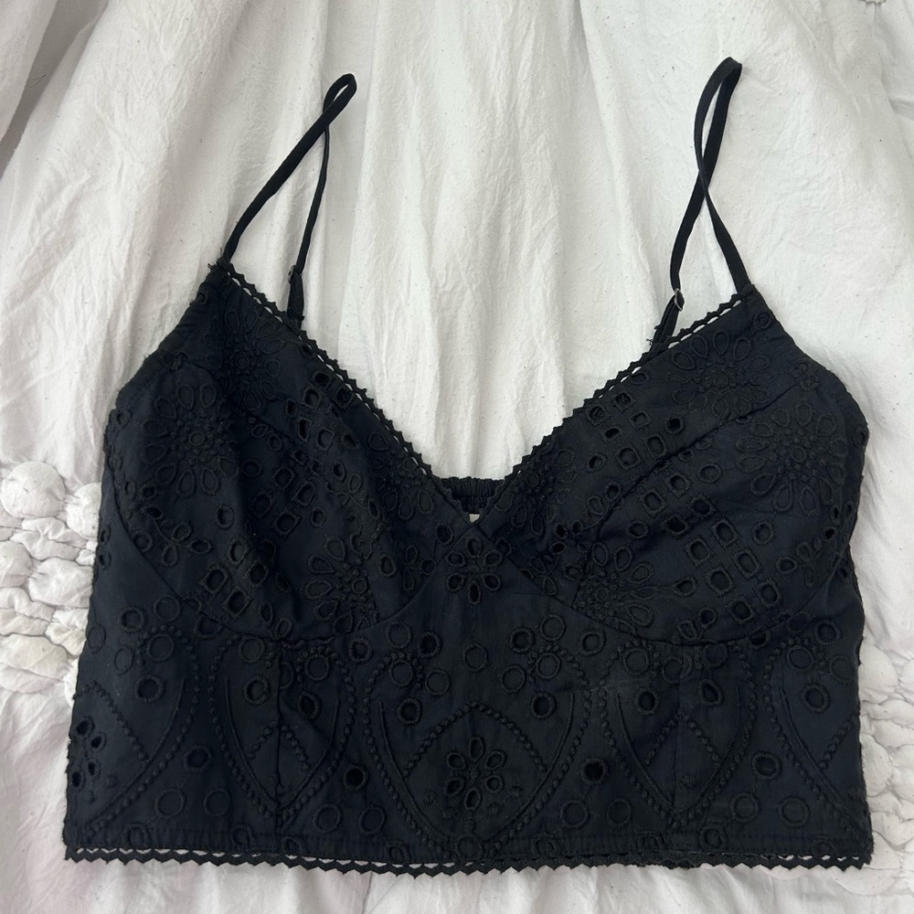 Abercrombie and fitch black eyelet crop top NWOT XS